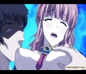 Animation mit süßer Japanerin, die in der Gruppe gefickt wird und ein Facial bekommt