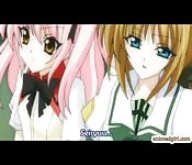 Duas garotas hentai compartilham cacete