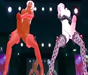 Verrückte 3D-Animation mit Tussis, die riesige Titten und Schwänze haben